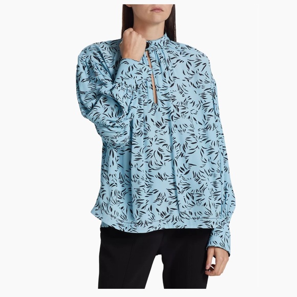 Proenza Schouler Printed Crepe De Chine Blouse in Blue Size 12
